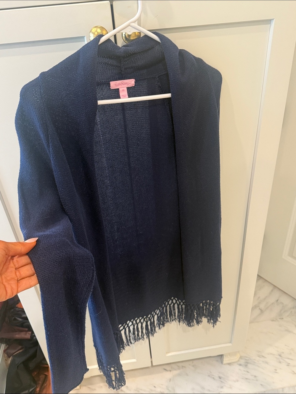 Lilly Pulitzer Navy Fringe Knit Wrap